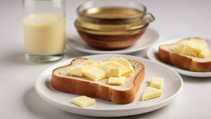 bread, toast with butter on the table, breakfast

