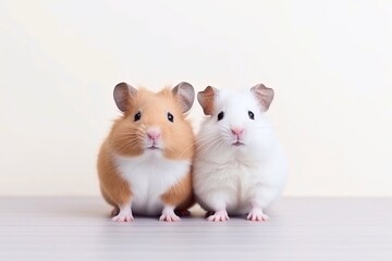 hamster and hamster sitting side by side, animal friendship concept