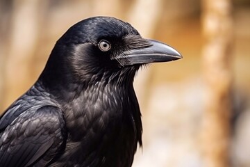 Naklejka premium Portrait of Eurasian rook. Rook on earth looking for food