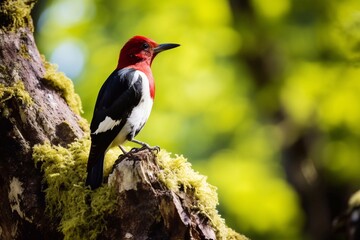 Red-headed woodpecker on dead tree