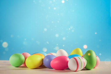 colorful Easter eggs on a blue background