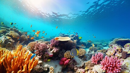 Naklejka premium A Colorful Coral Reef Teeming With Fish