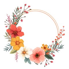 a minimalist circle frame encompasses a bouquet of flat modern flowers