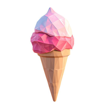 3d Ice cream, illustration of summer Ice cream cartoon low poly isolated on transparent background
