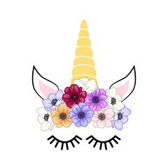 Cute unicorn head with flower crown