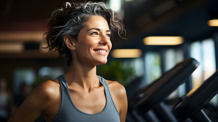 Fototapeta premium A radiant woman exudes confidence and warmth as she gazes at the camera, her bare shoulders adorned with a stylish sleeveless shirt