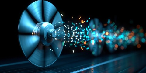 Speed of Innovation: A Jet Engine Blurs into the Future, Propelling Digital Data with Aerodynamic...