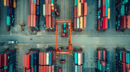 Obraz premium Top view shipping container terminal. Generative Ai
