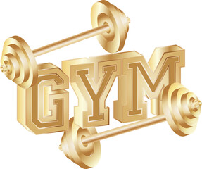 Hantel Motiv für Fitness- und Bodybuilding- goldfarbene Hantel Typografie
