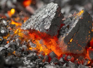Coal, embers and ashes macro background