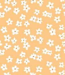 Abstract hand-drawn flowers repeat seamless pattern Vintage daisy retro floral background
