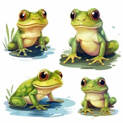 Set of cute frogs on white background