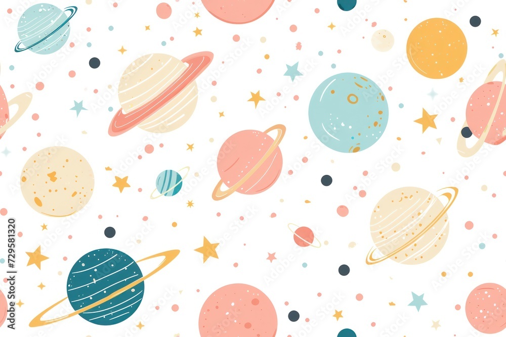 Wall mural a minimalistic planets pattern, pastel color,