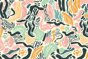 Fototapeta na wymiar Abstract pastel colors grace this random hand-drawn pattern background. 
