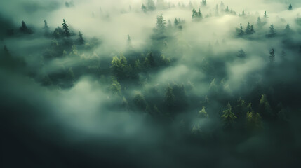 Forest landscape, exotic foggy forest