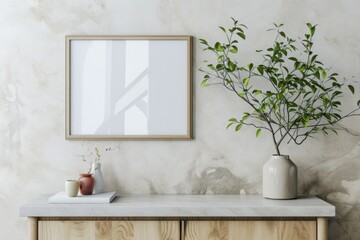 Minimalist Interior Frame Mockup with Plant in Trendy Vase