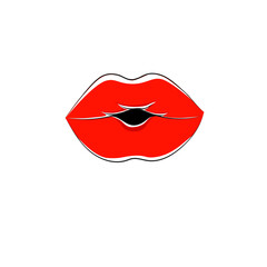 Woman kiss, red lips. Vector kiss.