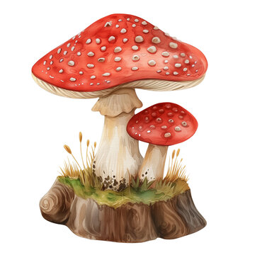 3D render,illustration,Watercolor Clip art home, Watercolor Sublimation Design, Mushroom Clip art isolated on transparent background