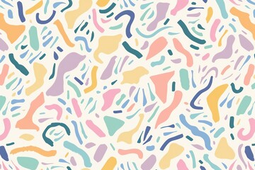 Pastel-colored hand-drawn patterns create a calming and random backdrop.