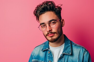 Stylish young men model on a pink background, captured in high definition, showcasing a contemporary and fashionable demeanor with confidence and charm.