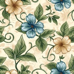 Vintage-colored seamless floral backdrop adorned with minimalist flower patterns