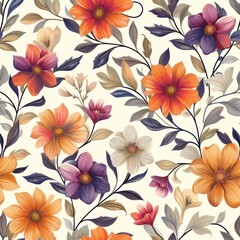 Seamless floral background with vintage colors, featuring minimalist flower patterns.