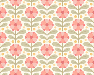 Abstract retro floral seamless pattern. Vector vintage flower art deco texture. Geometric minimalist background.