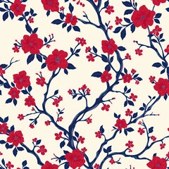 Seamless vintage-colored floral background with minimalist flower designs.