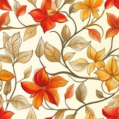 Fototapeta premium Seamless vintage-colored floral background with minimalist flower designs.