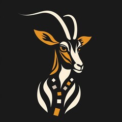 Flat logo antelope folk art style on a black background. Folk art style.