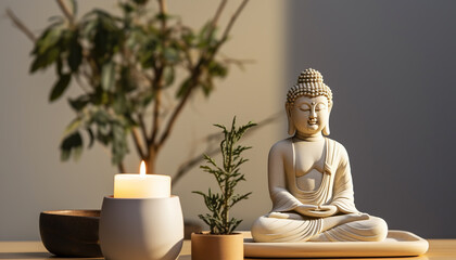 Meditating Buddha brings harmony, tranquility, and spirituality indoors generated by AI
