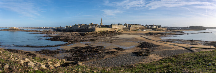 Saint-Malo Panorama from Grand Be Island with Coast during low tide