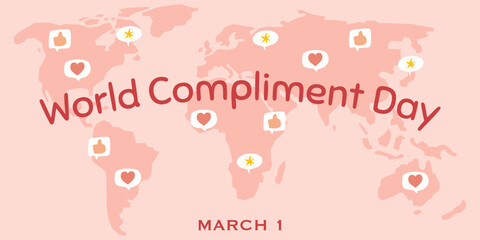 World Compliment Day concept. World map with speech bubbles, hand drawn illustration of national holiday.