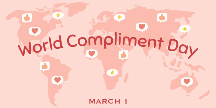 World Compliment Day concept. World map with speech bubbles, hand drawn illustration of national holiday. - Powered by Adobe