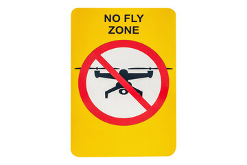 sign with the inscription in English No fly zone prohibiting the flights of unmanned aerial vehicles isolated on white background