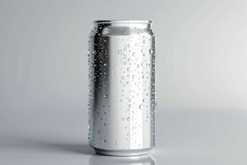 Aluminum can with water drops isolated on white background. 3d illustration