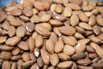 Dried and roasted almonds in healthy food open street market
