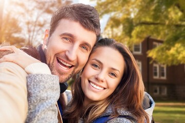 Fototapeta premium Loving young happy couple hugging
