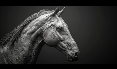 Head of a beautiful white horse on a black background. 