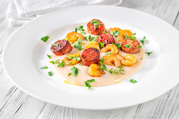 Dip with chorizo and prawns