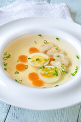 Chicken broth in plate