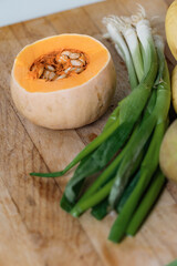 Healthy and healthy food with fruits, vegetables and greens