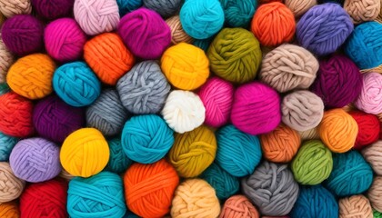 Colorful knitting wool balls background 