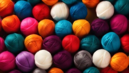 Colorful knitting wool balls background  - obrazy, fototapety, plakaty