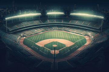 Empty sports stadium for playing baseball, view from the height of the stands