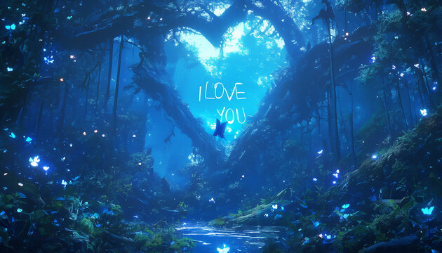 Ethereal Enchanted Forest with Magical Love Message