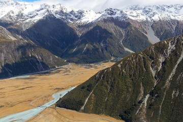 Mount Cook National Park aerial view, South Island, New Zealand