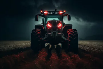 Foto op Aluminium Agricultural tractor with headlights at night  © scharfsinn86