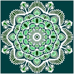 Green and white mandala design 