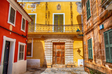 Fototapeta na wymiar Colorful facade in Majorcan style.